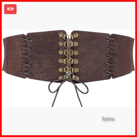 Accessories - Elastic Suede Corset Belt Lace-Up Waspie Renaissance Costume Accessory
